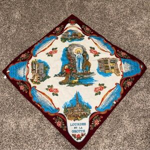 Foulard Scarf Handkerchief Souvenir de Lourdes And The Grotto Made In Italy